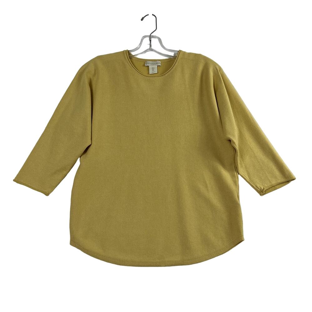 Cynthia Rowley 3/4 Dolman Sleeve Rayon Blend Pullover Knit Top Yellow Large
